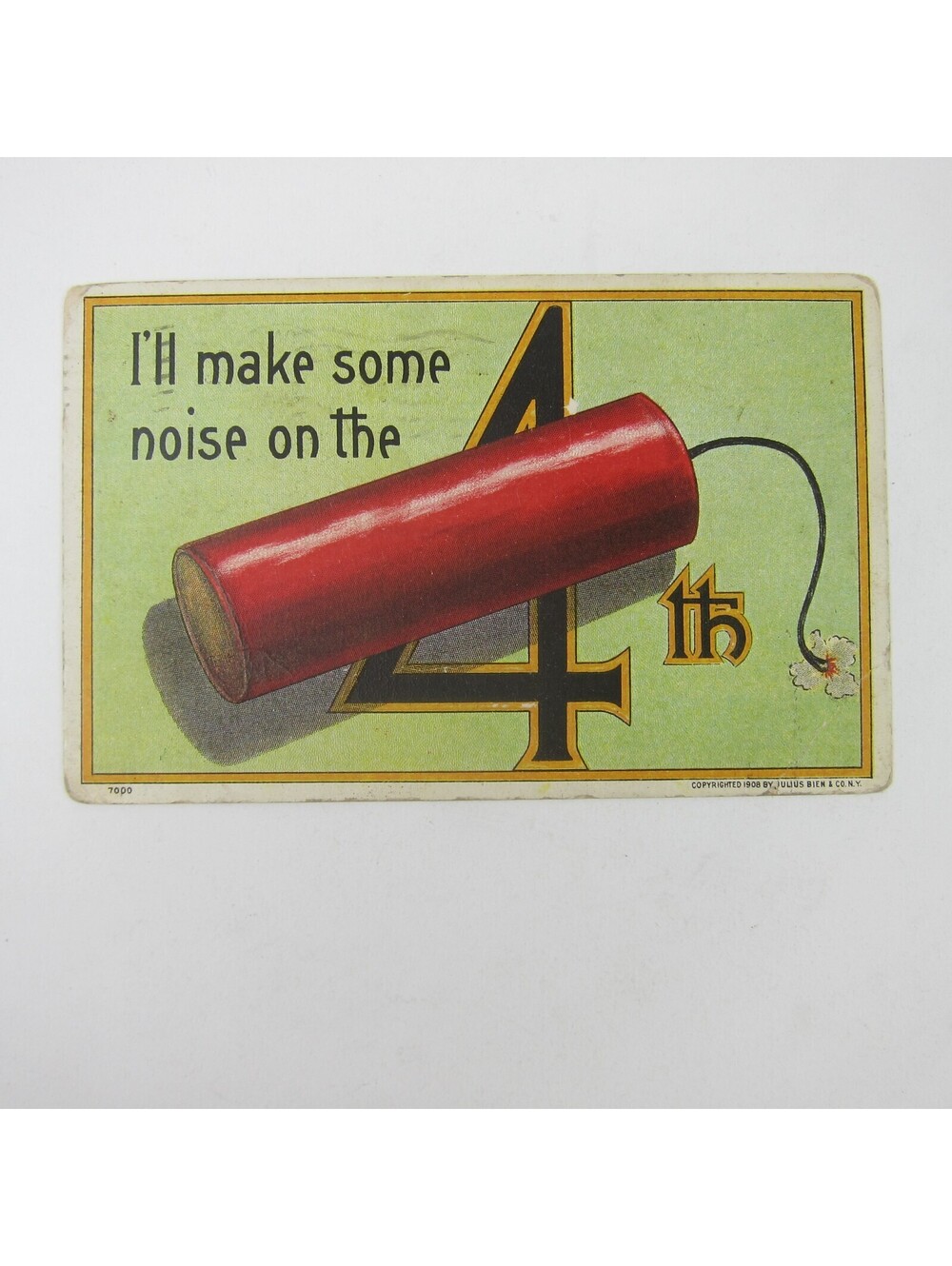 Postcard Independence Day 4th of July Large Firecracker Embossed Antique 1908